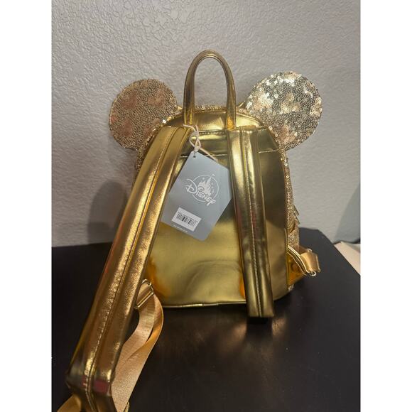 Disney Parks Loungefly Mini Backpack Hidden Mickey Minnie Mouse Gold Sequin NWT main image 4